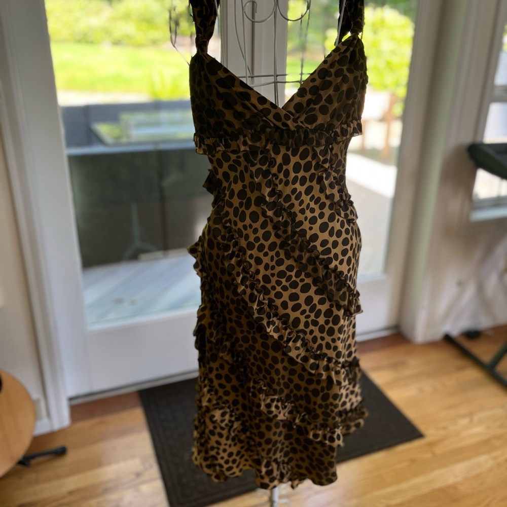 Moschino Brown and Black Ruffled Midi Sundress